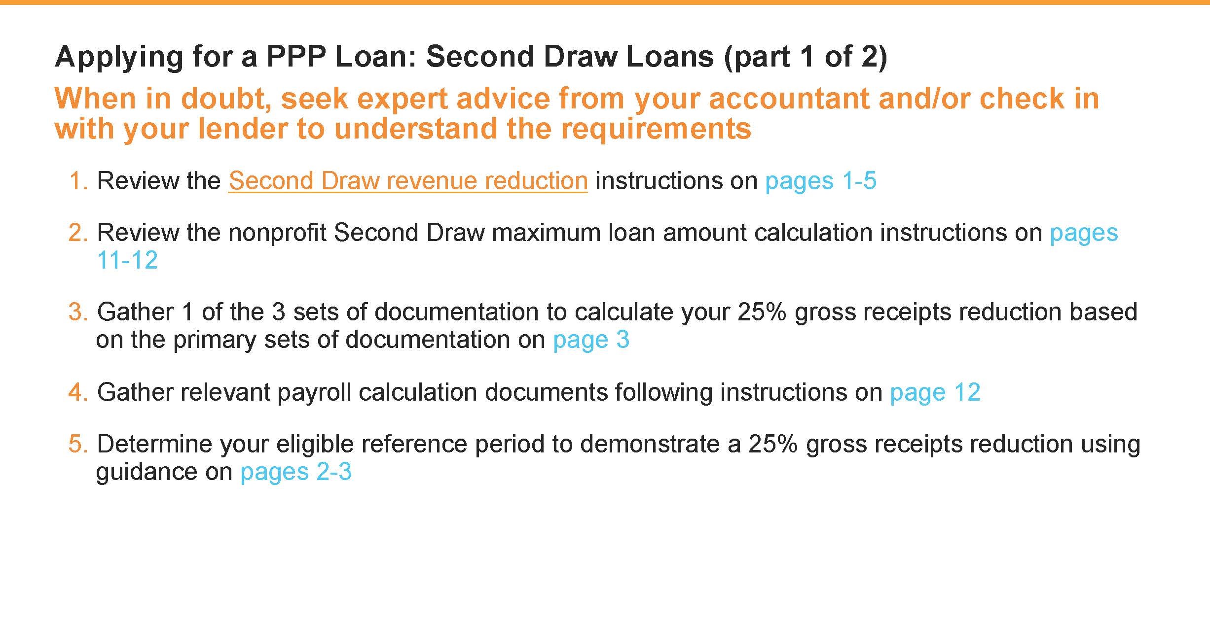 Slide with instructions for applying for a first draw PPP loan.