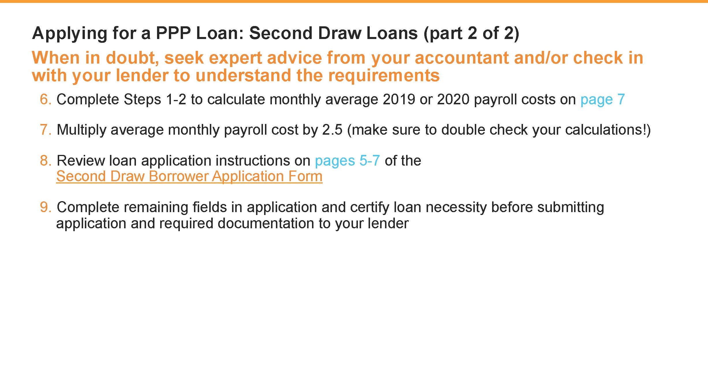 Slide with instructions for applying for a first draw PPP loan.