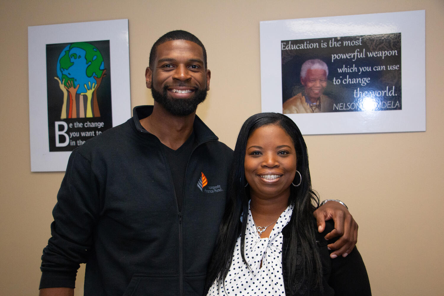 Ken Bland of NFF and Keely Freeman of Sierra House smiling for a photo in an office