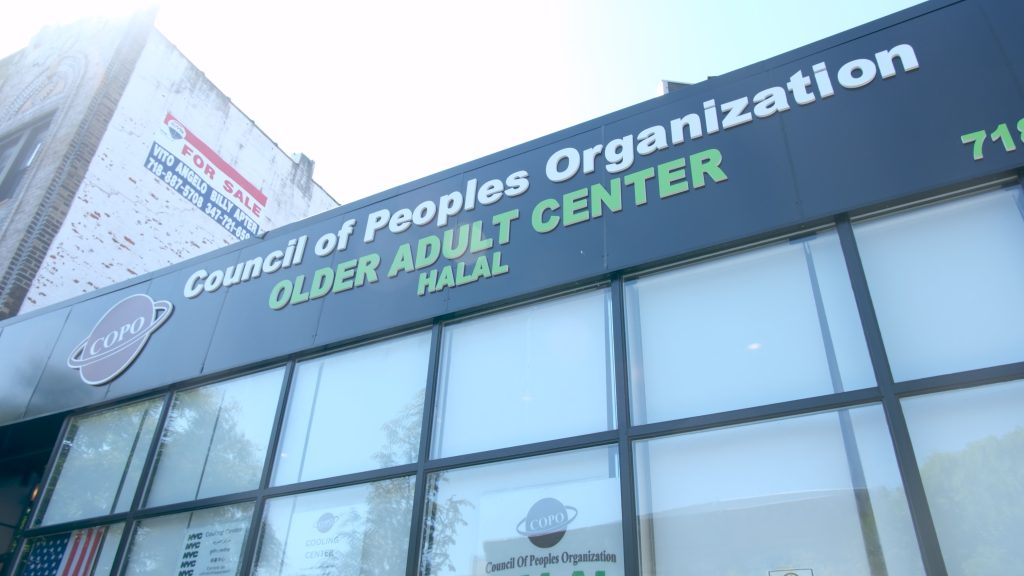 A building with the text: Council of Peoples Organization Older Adult Center, Halal.
