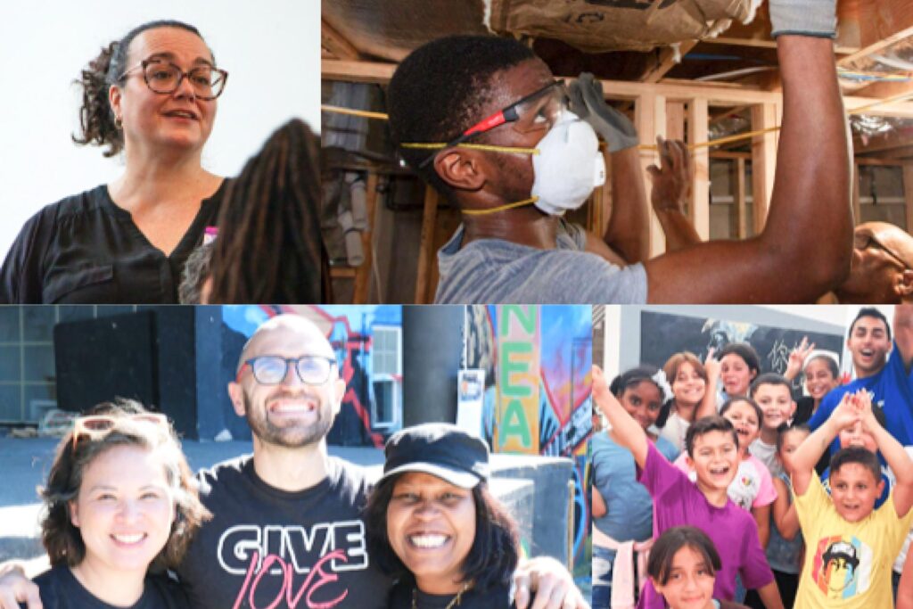 A collage of diverse, smiling people